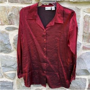 Apparenza Metallic Red Shimmer 90’s Vintage Button Up Shirt Large